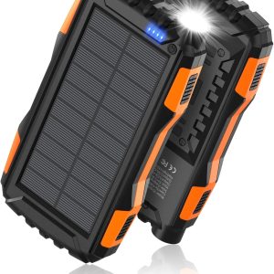 Power-Bank-Solar-Charger - 42800mAh Portable Charger,Solar Power Bank,External Battery Pack 5V3.1A Qc 3.0 Fast Charger Built-in Super Bright Flashlight (Orange)